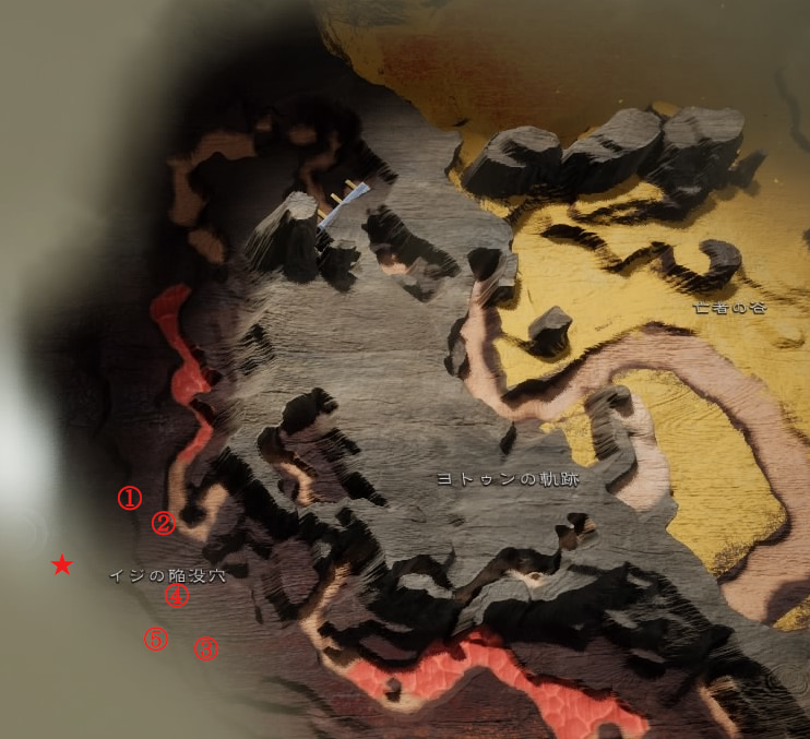 GOW　ラグナロク　ヨトゥンヘイム　イジの陥没穴　宝箱設置場所の地図